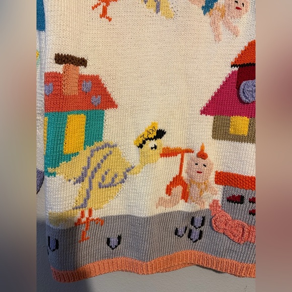 90's Vintage Berek Marta D Hand Knit Baby Stork Sweater - Picture 5 of 7